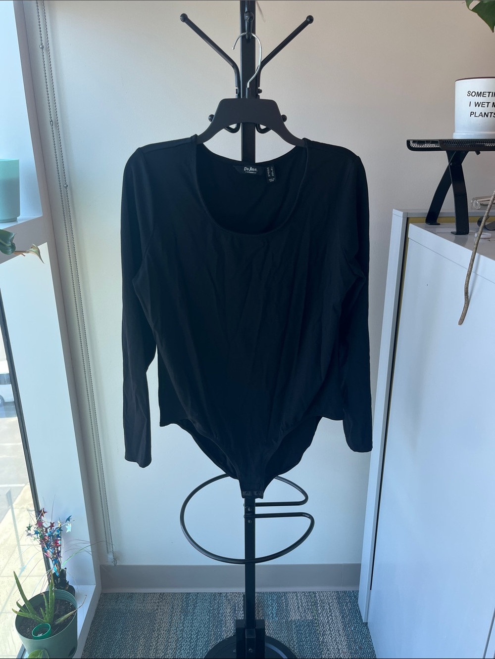 Du Jour Black Long-Sleeve Scoop Neck Bodysuit